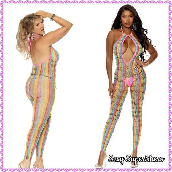 🆕🏳️🌈Rainbow Pride Crochet Lingerie Bodystocking - Picture 6 of 6